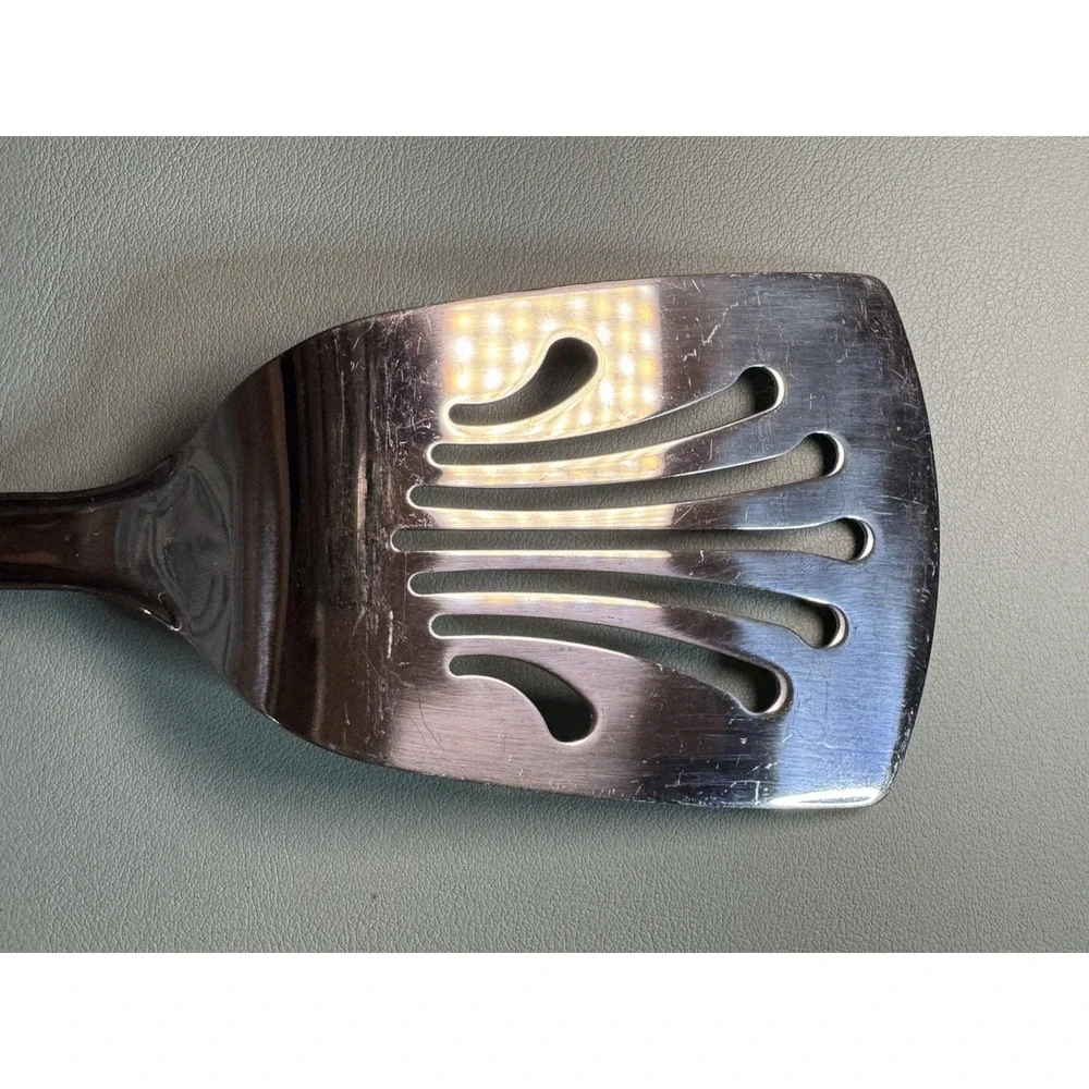 Revere Ware Stainless Steel Silver Spatula Black Silicon Grip Heavy USED Vintage